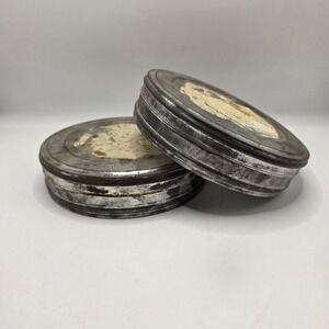 Eastman Film Reel Canister‎ Lot 2 Vintage Metal 7in Silver Movie Prop Industrial